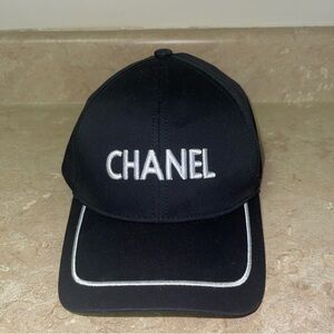 CHANEL Black Cap with White Detailing Made in Italy